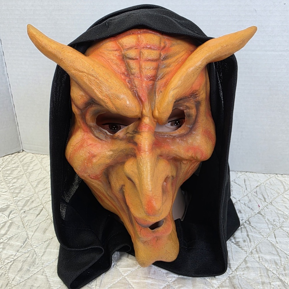 Paper Magic Group 2006 Halloween Mask Orange Horned Demon Devil With Shroud